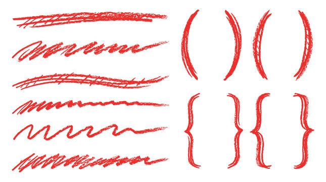 Red sketchy hand drawn brackets and underline marks set