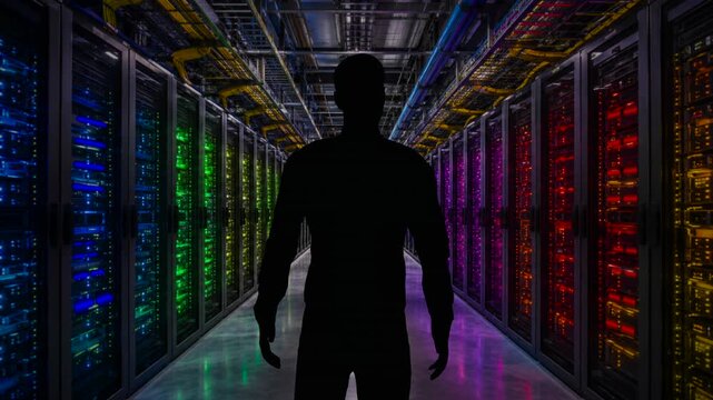 Man standing in a data center