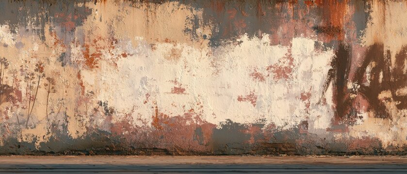 Panoramic View of Dilapidated Beige Concrete Wall with Texture