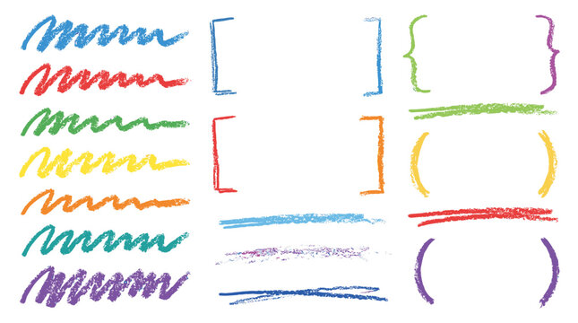 Colorful hand drawn doodle brackets, parentheses and underline set