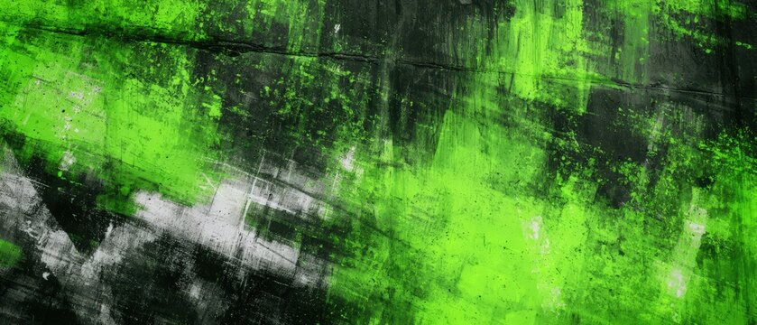 Abstract Black and Green Concrete Wall with Striking Overlay Patterns