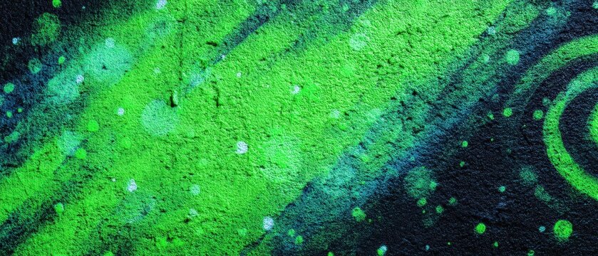 Vibrant Green Abstract Pattern on Black Concrete Background