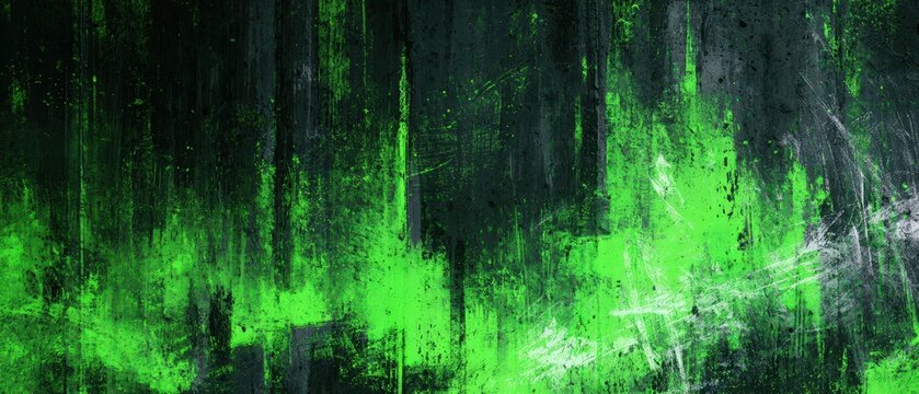 Striking Black Concrete Wall with Overlaid Green Abstract Design