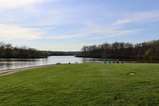 A view of the lake from the grass field.