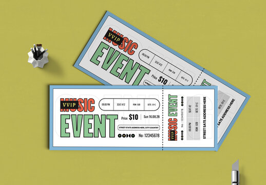 VIP Music Concert Admission And Entry Pass Event Ticket Template Design