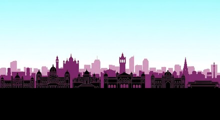 Obraz premium Silhouette of historic European city skyline at dusk.
