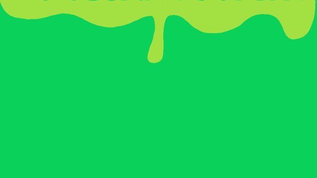 Green Slime Dripping Animation Background: Bright Liquid Fluid Melting Downward, Abstract Cartoon Goo Flowing From Top To Bottom For Seamless Loop Overlay Video Editing, Creative Motion Graphics Visua
