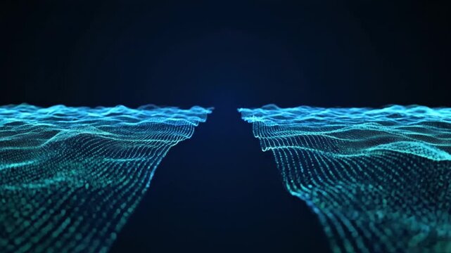 Abstract blue digital particle field with gap