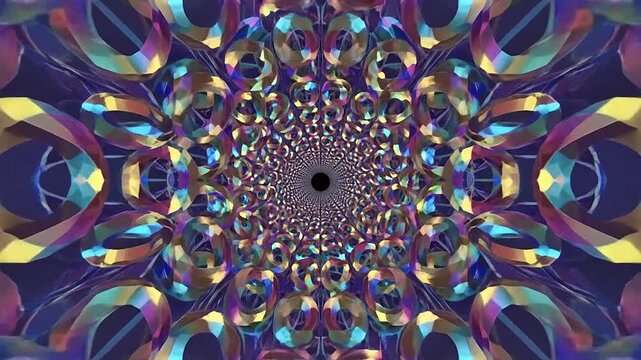 A mesmerizing tunnel of iridescent rings creates a deep and infinite visual pattern