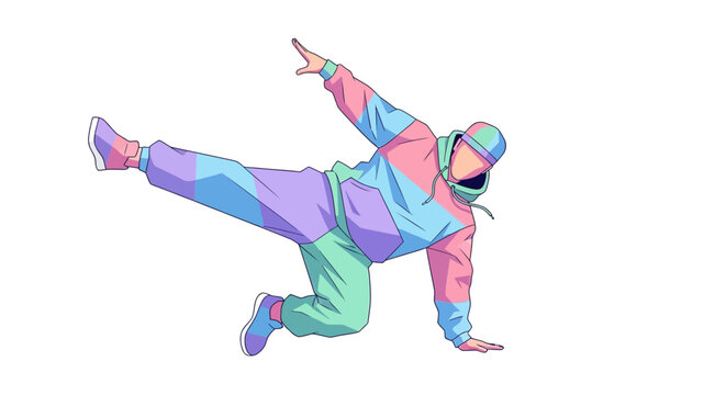 Breakdancer Performing Dynamic Move on White Background.