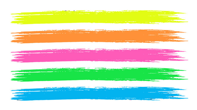 Set of colorful horizontal highlighter brush strokes on white