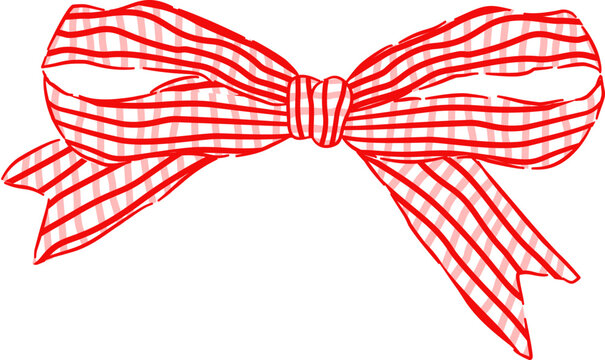 Retro Pastel Red Gingham Ribbon Bow Illustration