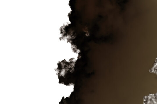 Heavy dark smoke cloud edge with transparency effect on png background isolated.