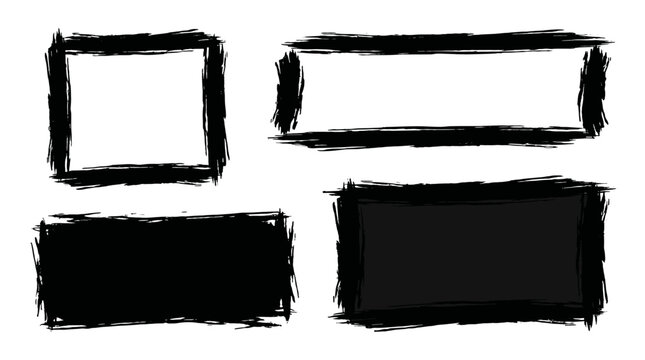 Black rough brush stroke square and rectangle frame set
