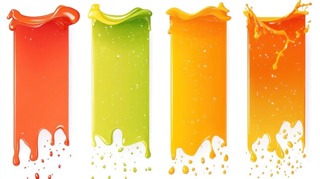 Colorful dripping liquid splashes isolated on white.  Possible use for food or drink product advertisement