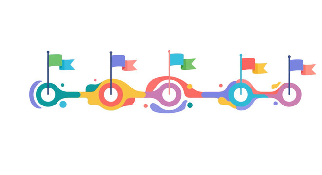 Colorful Timeline Infographic with Flags and Circles.