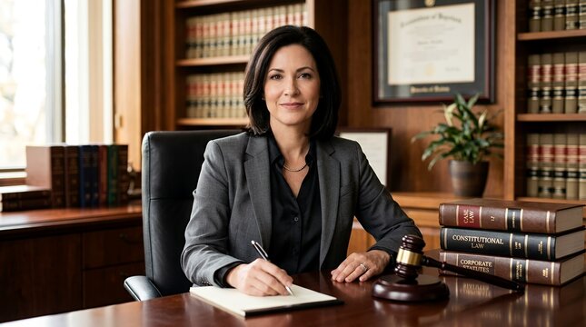 Professional female judge sitting at her office desk.