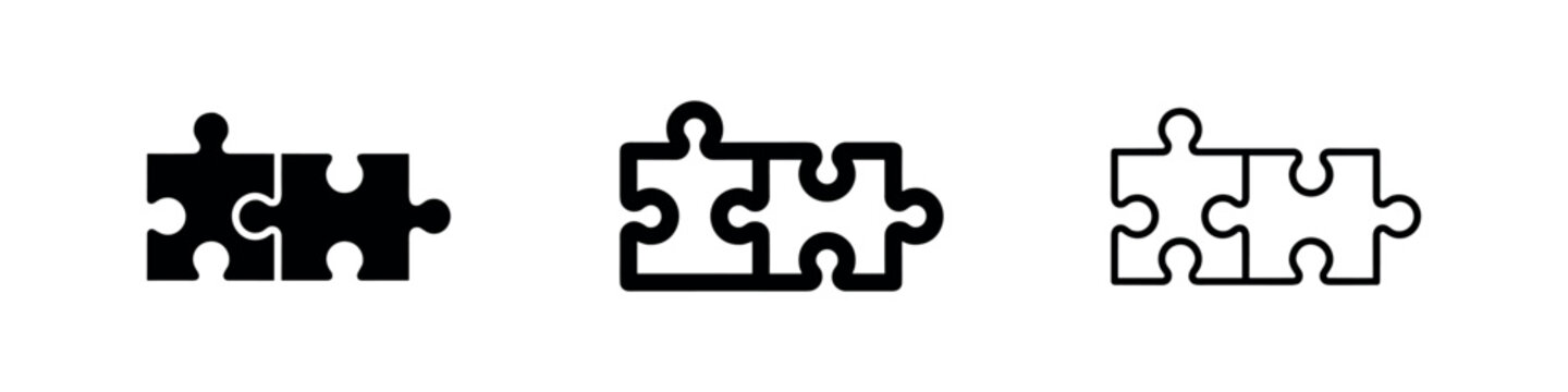 Two puzzle pieces icon set. Connection, solution, teamwork, collaboration, problem-solving concept.