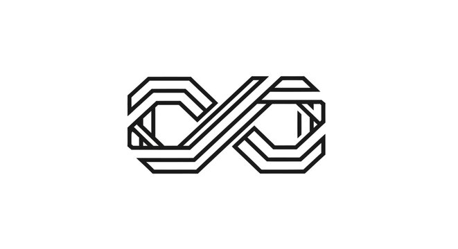 Modern geometric infinity symbol vector icon. Abstract endless loop sign with parallel lines. Limitless design element.