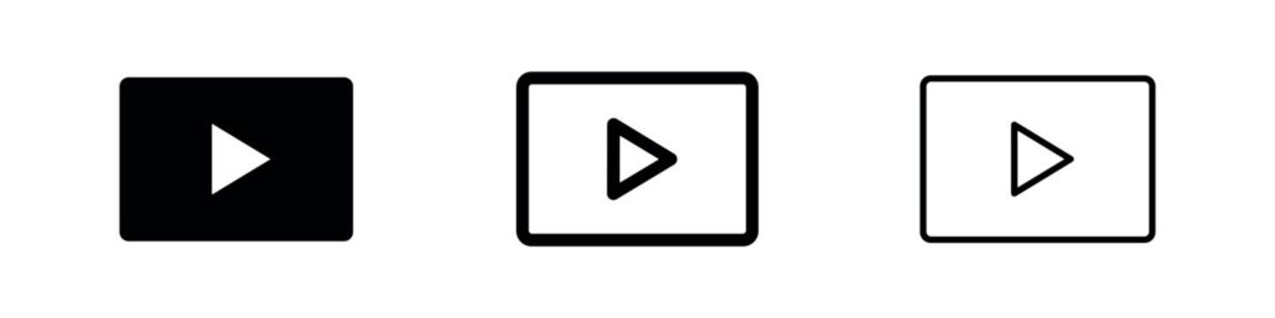 Square play button icon set, symbolizing media playback and video start