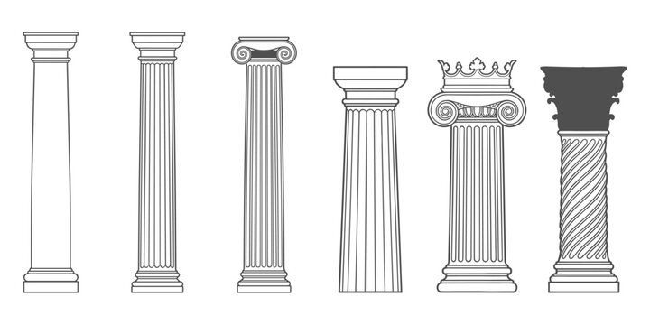 Classical Pillar Column Illustration Collection with Ancient Greek Roman Architecture and Decorative Heritage Symbols for Graphic Design