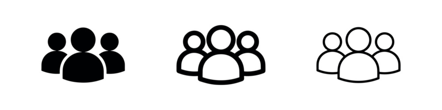 Group of people icon set, black and white, community symbol