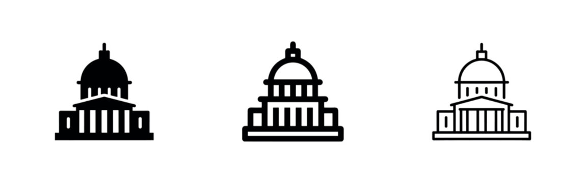 Capitol building icon set, black and white, government symbol