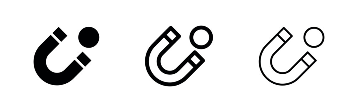 Magnet Icon Set: Solid, Outline, and Filled Outline