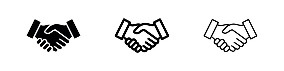 Three handshake icons: solid black, outline with fill, and outline only. © liubomir118809