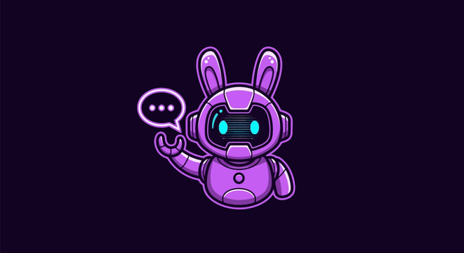 Cute Purple Robot Bunny Peeking Over Edge.