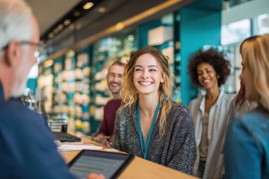 Kundenzufriedenheit im Fokus: freundlicher Service und zufriedene Kunden in moderner Beratungsumgebung