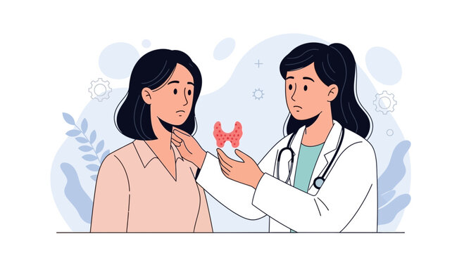 Doctor Examining Patient's Thyroid Gland - Medical Consultation Illustration