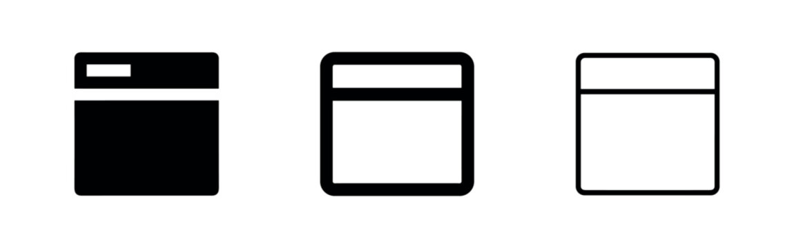 Browser window or application interface icon set. Software, web page, user interface concept.