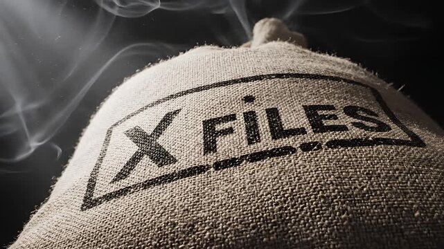 Mysterious X Files Burlap Sack with Smoke and Light Rays.