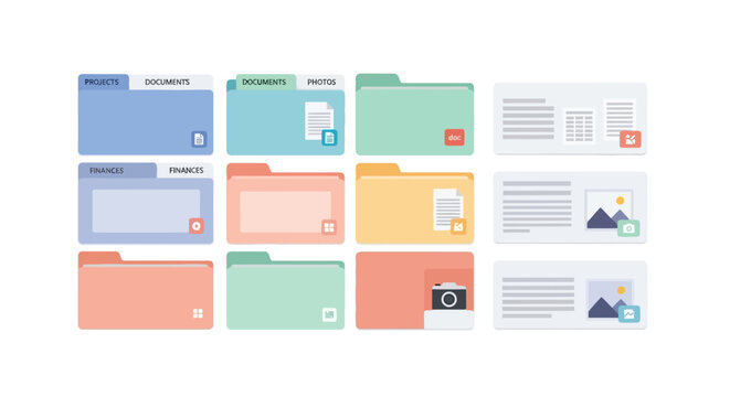 Digital Folders and Documents Interface Icons Collection.