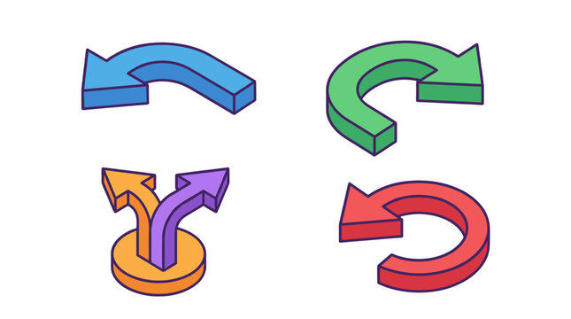 Colorful isometric arrow icons set on white background