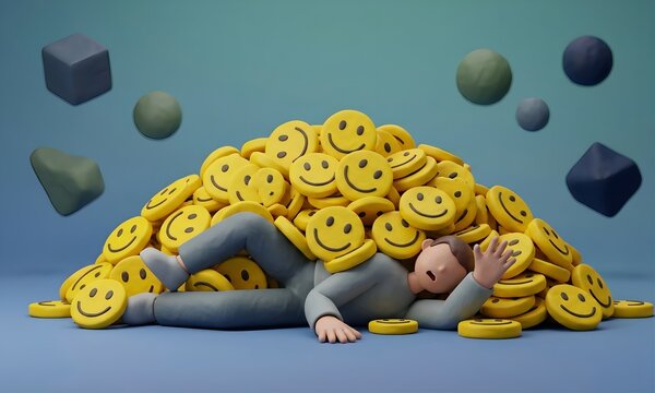 Minimalist 3D Illustration of Toxic Positivity and Forced Happiness