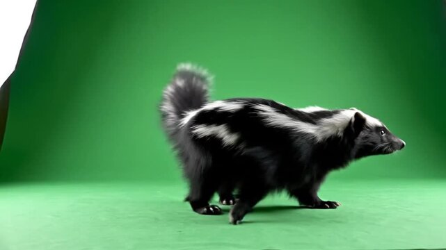 Ferret Walking on Green Screen Background in a Video Sequence
