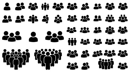 Obraz premium Set of black people and user silhouette icons in groups