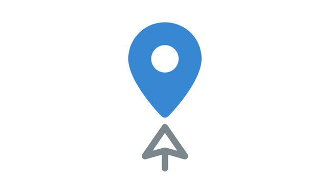 Blue location pin icon with cursor pointer on white background