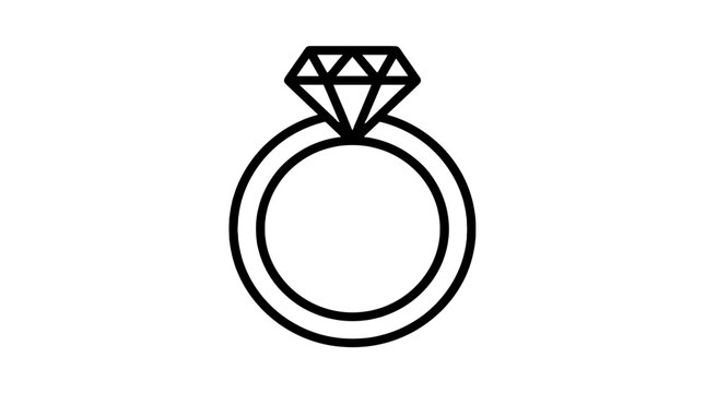 Diamond engagement ring outline icon in minimal black style