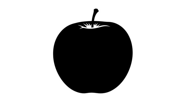 A black silhouette of a fresh apple with stem on white background d2 4