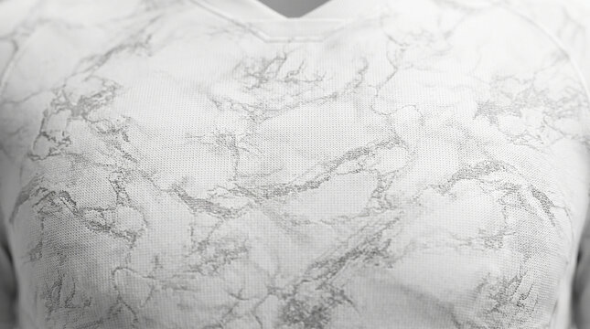 Close-up texture of white athletic mesh fabric with grey marble pattern