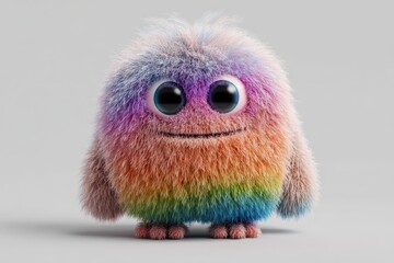 Fototapeta premium Friendly plush creature in vibrant rainbow colors isolated on white