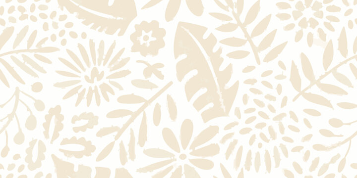 Beige floral pattern a seamless botanical illustration on white background