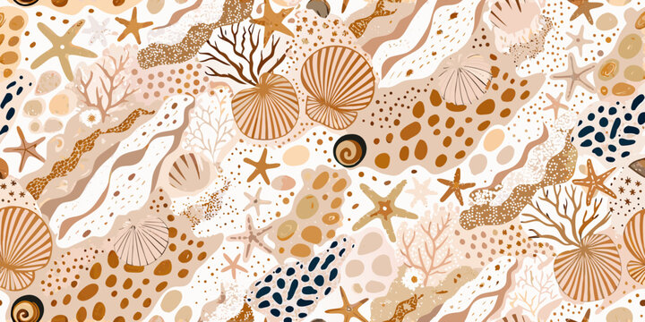 Seashell and starfish pattern abstract beach themed vector illustration