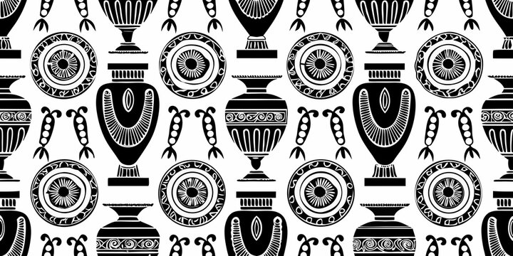 greek pottery pattern seamless black and white decorative design