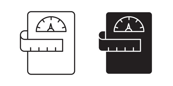 Dieting icon Weight Measurement and Body Scale Icons  Bathroom Scale with Measuring Tape Icons Fitness Measurement Tool Icons Outline and Solid Body Weight Control and Diet Icons Set