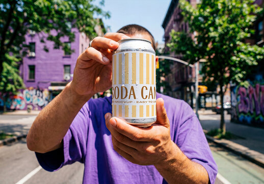 Soda Can Mockup in Urban Setting