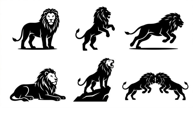 Minimal Black Ram Silhouette Icons Featuring Wildlife and Mountain Sheep Actions
